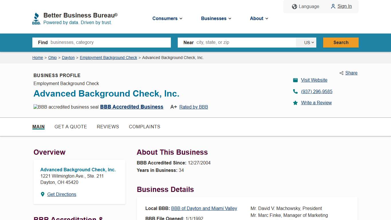 Advanced Background Check, Inc. | BBB Business Profile | Better Business Bureau